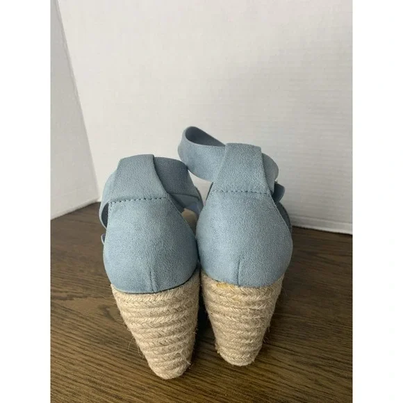 Cityclassified Blue Perforated Suede Espadrille Platform Wedge Sandals - Picture 2 of 7